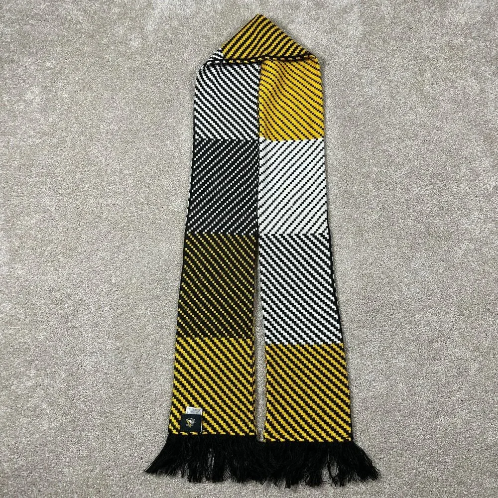 Adidas Unisex One‎ Size Yellow Black Knit NHL Pittsburgh Penguins Hockey Scarf
